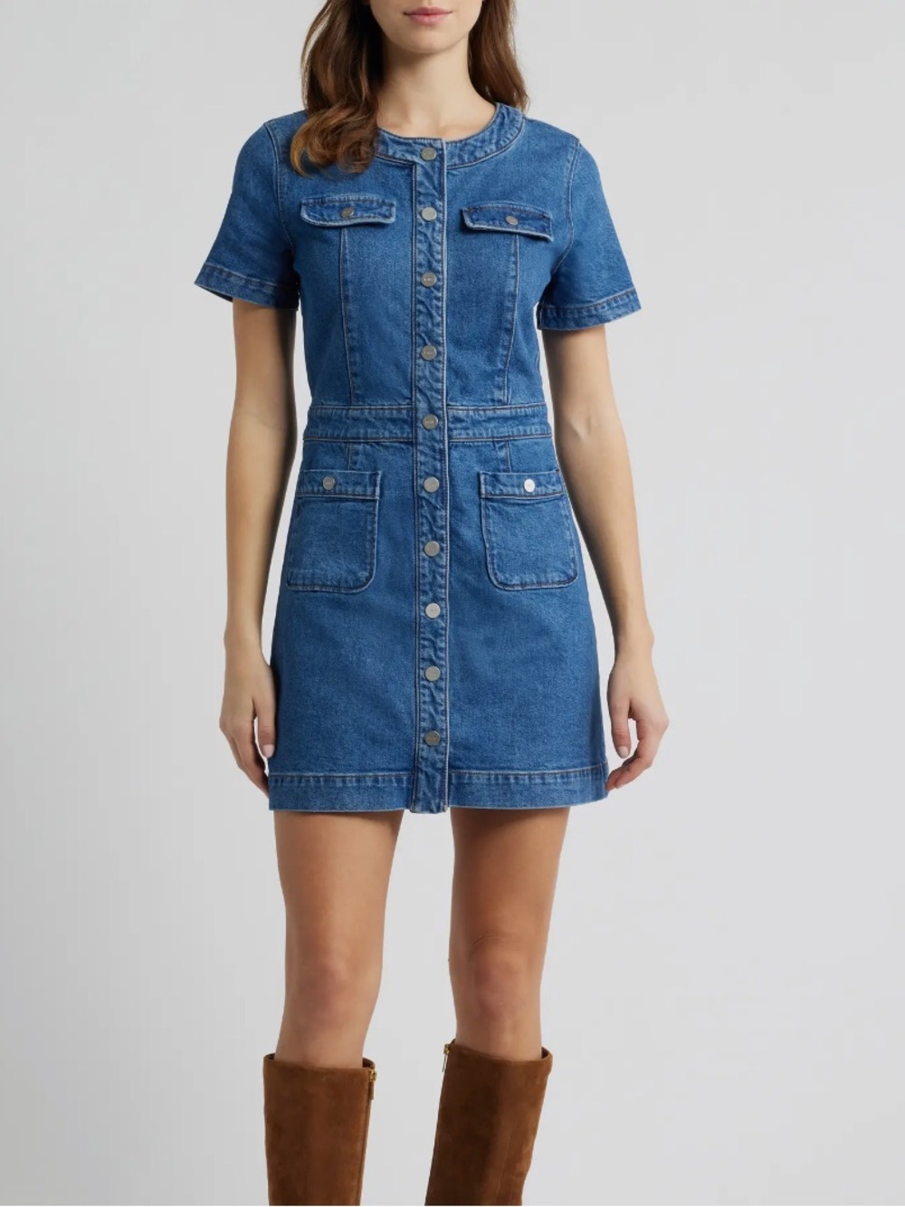 Kiya Snap Front Denim Mini Shirtdress